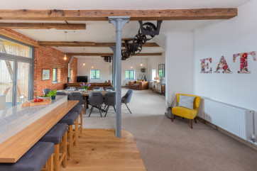 Central island and bar stools