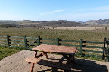 Furnished patio with spectacular views of Ceredigion countryside.