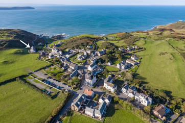 An aerial view of Mortehoe and where Seaview Cottage is located