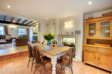 The spacious dining room has plenty of space to enjoy supper