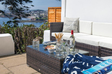 The stunning views from the sunny terrace at The Admiral's Beach House Sea View Apartment in Torquay
