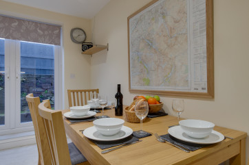 Enjoy eating in this bright dining area