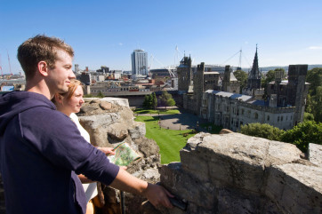 Looking out at the city from Cardiff Castle