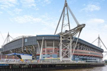 Principality Stadium is right across the river in front of the apartment