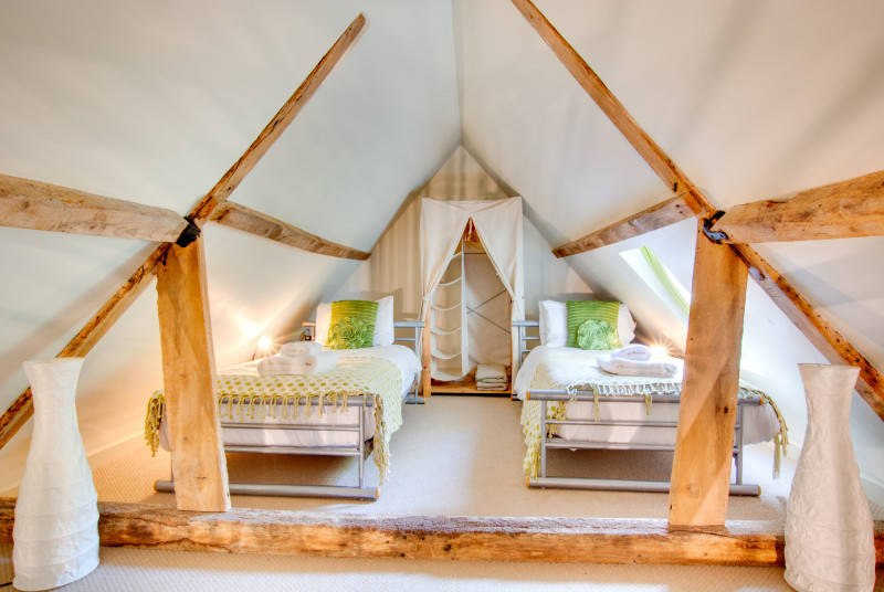 Bedroom two is on a mezzanine with twin beds