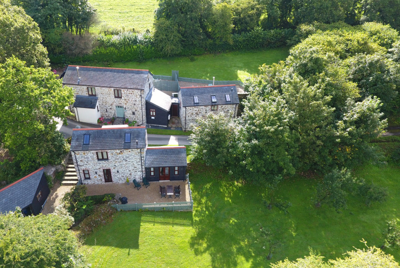 Aerial view of The Stable, immediately adjacent to the Camel Trail