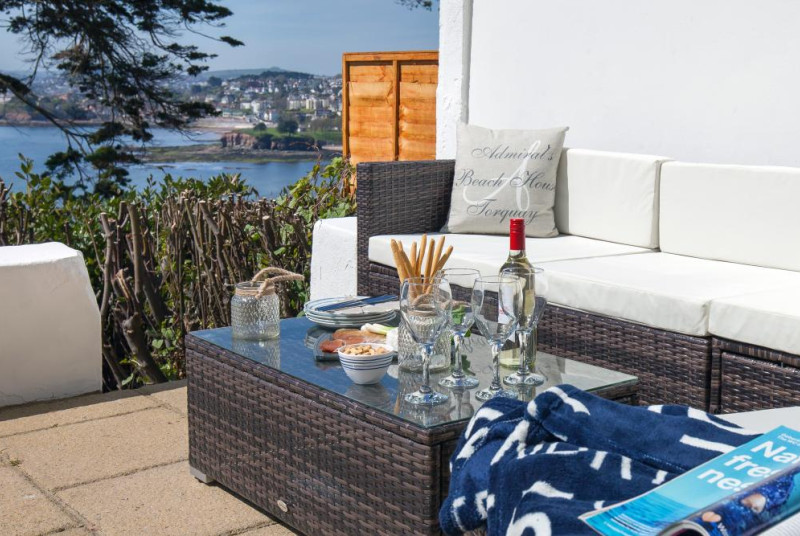 The stunning views from the sunny terrace at The Admiral's Beach House Sea View Apartment in Torquay