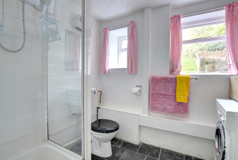 The shower room, includes its own large shower cubicle and overlooks the back garden