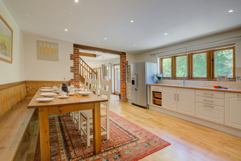 View from dining area to staircase.