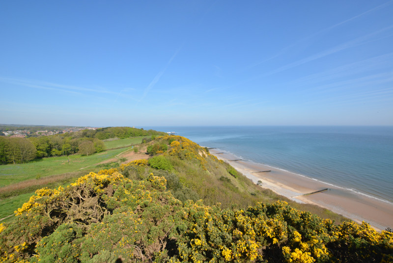 View from cliff top down to beach