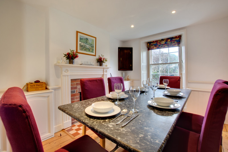 Lovely dining room with fireplace