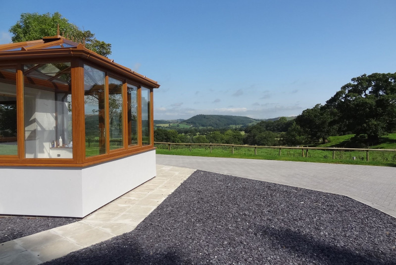 Stunning views over open farmland and down towards the Dee Valley