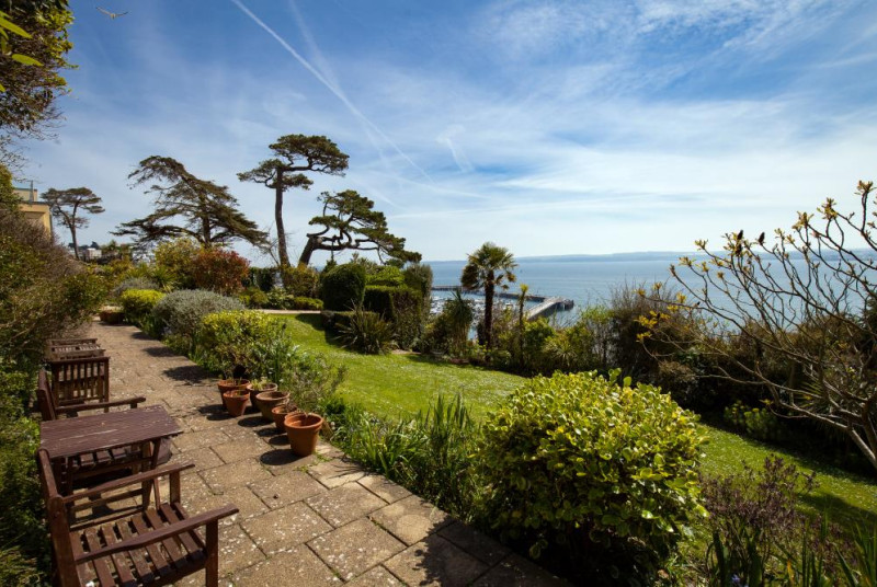 The garden path walk to the terrace entrance of Admiral's Beach House in Bayfort Mansions, Torquay