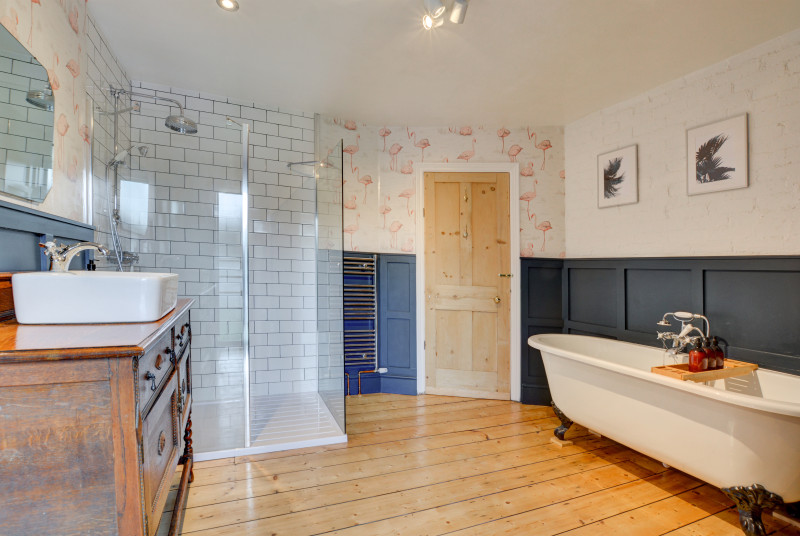 Second floor bathroom with double ended bath and walk-in shower