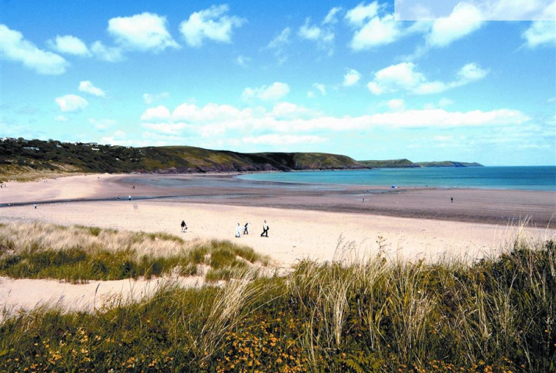 Stunning sandy beaches are all close at hand, such as Freshwater East pictured here